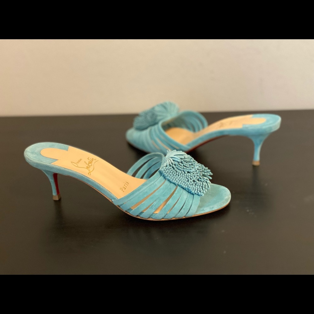 CHRISTIAN LOUBOUTIN BELBROSSA 55 TURQUOISE SUEDE. Brand NEW never worn. - Picture 4 of 13